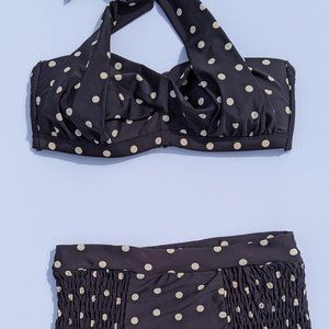 Retro Black and White Polka Dot Two Piece Swimsuit